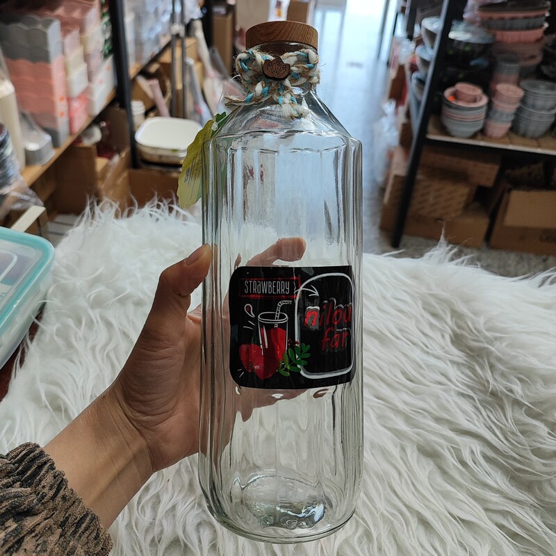 بطری آب شیشه ای با در بامبو 
