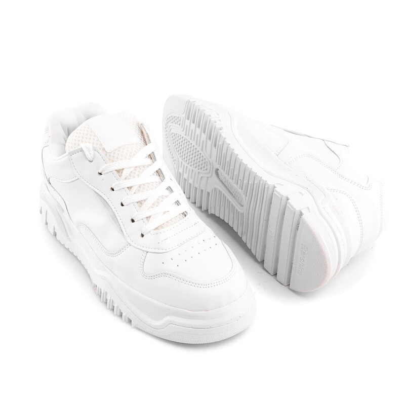 44012  کفش اسپرت مردانه سفید بندی چرم مصنوعی سایز 41 تا 44