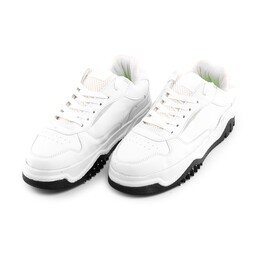 44018  کفش اسپرت مردانه سفید بندی چرم مصنوعی سایز 41 تا 44
