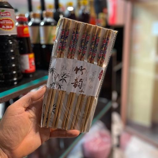 چاپستیک چوب بامبو غذاخوری ژاپنی طرحدار  بسته 10 جفت