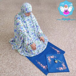 چادر نماز نخی کودری آستین دار  طرح نیلا مناسب برای قد تا 180