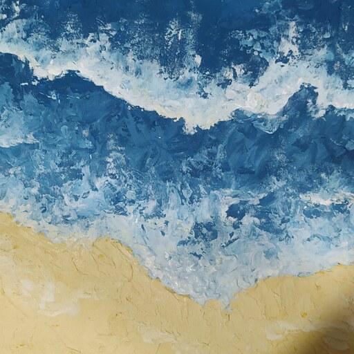 تابلو دکوراتیو نقش برجسته دست ساز ساحل ابعاد طول 60و عرض 40 متریال بوم فول کنف درجه یک آکرلیک و تکسچر 