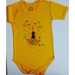 لباس نوزادی و بچگانه زیردکمه استین کوتاه سایز 4تا6 طرح خردلی