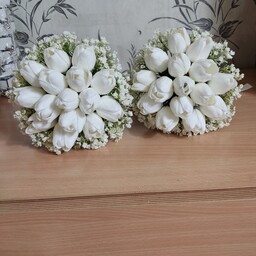 دسته گل عروس لاله لمسی با ژیپسوفیلیا  مصنوعی