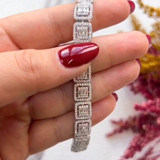 دستبند نقره زنانه مارکیز قالب طلا طرح جواهر همراه فاکتور