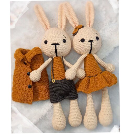مجموعه دوتایی عروسک بافتنی خرگوش دختر و پسر