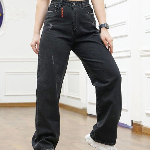 شلوار جین زنانه نیم بگ وارداتی جنس درجه یک قد 105 سایزبندی 38تا46