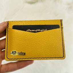 کیف کارتی چرم ساده - رنگ زرد - طرح ساده - دست ساز