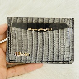 کیف کارتی چرم - رنگ خاکستری - طرح آجری - دست ساز - دست دوز