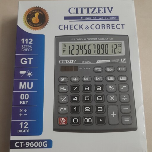 سیتیزیو CT-9600G ماشین حساب رومیزی دو صفر چک کن دار نورو باتری دکمه OFF صفحه کریستالی
