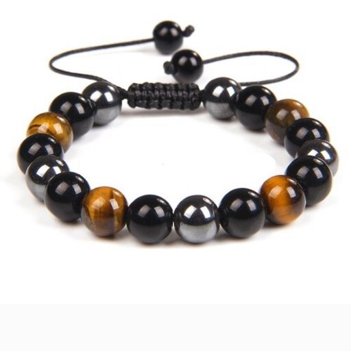 دستبند  سنگ چشم ببر ، حدید و اونیکس  tiger eye ، onyx ، Hematite