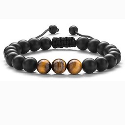 دستبند سنگ اونیکس  مات و چشم ببر tiger eye ، onyx  کد 01