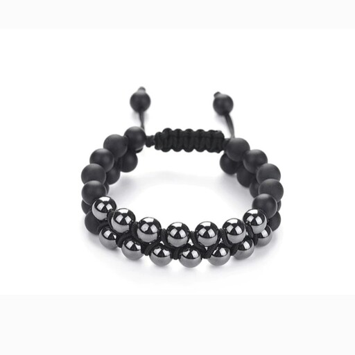 دستبند سنگ اونیکس مات و حدید دو ردیفه  onyx ، Hematite