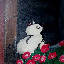 نقاشی رنگ روغنِ طرح گربه کیوت بر روی بوم 10 در 10