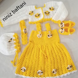 سیسمونی نوزادی زرد سارافون کلاه پاپوش  کت  زیر دوسال قابل اجرا در سایز های دلخواه شما هدبند