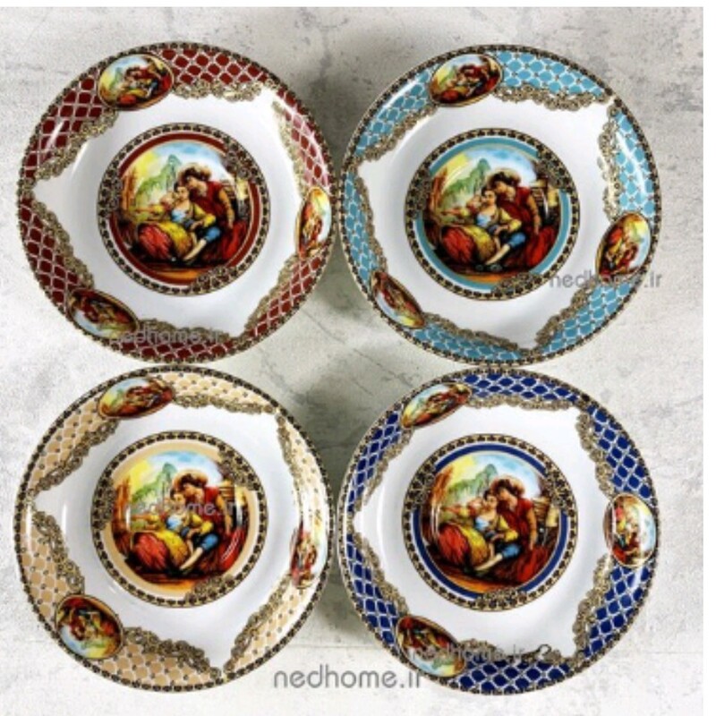 نعلبکی چینی طرح سنتی سیروا بسته 6 عددی (رنگ سرمه ای، زرشکی )