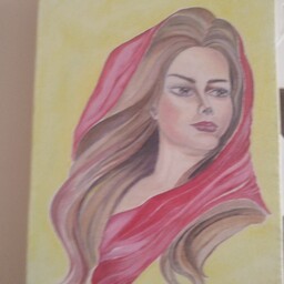 تابلو نقاشی رنگ روغن دختری با روسری قرمز