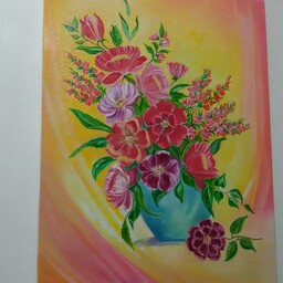 تابلو نقاشی رنگ روغن گلهای بهاری