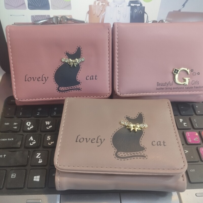 کیف پول و کارت کوچک سه  لت خارجی (عمده و تک) دخترانه و زنانه طرح گربه