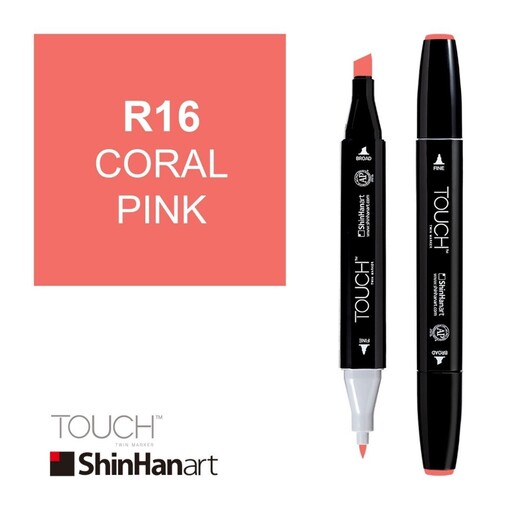 ماژیک راندو دو سر برند تاچ بدنه مشکی Shinhanart TWIN MARKER R16 CORAL PINK