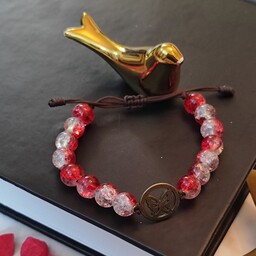 (کد003)دستبند دستساز زنانه کشویی سنگ گلس و خرجکار پروانه