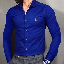 پیراهن آستین بلند مردانه آبی کاربنی مارک پولو 