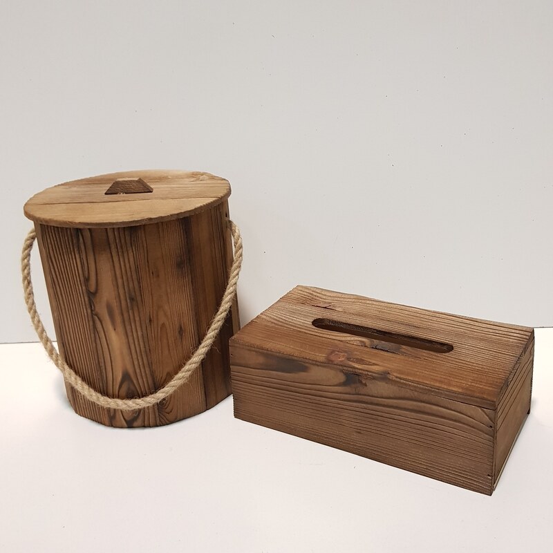 سطل و جادستمال کاغذی چوبی300 برگ قهوه ای(خرید مستقیم از تولید کننده)