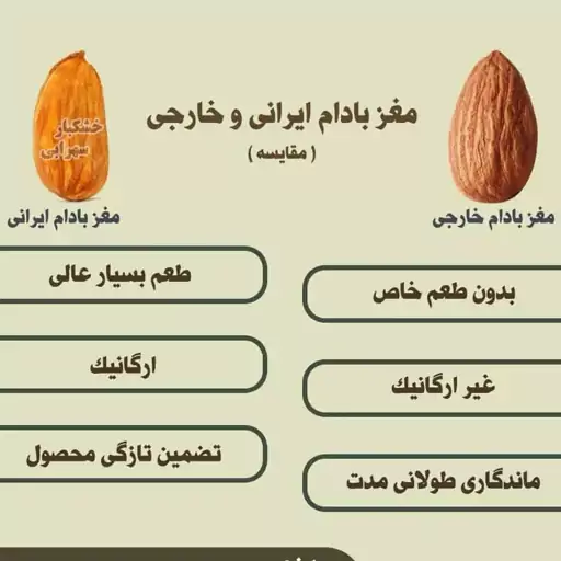 مغز بادام خام ایرانی 5ستاره (200گرم)