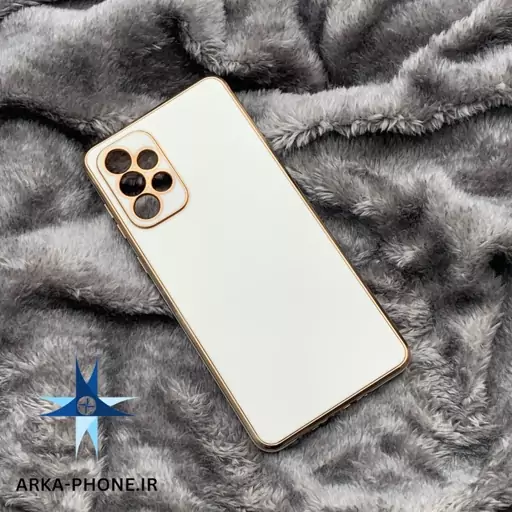 قاب گوشی Galaxy A73 سامسونگ طرح ژله ای مای کیس گلد لاین دور طلایی محافظ لنز دار سفید 