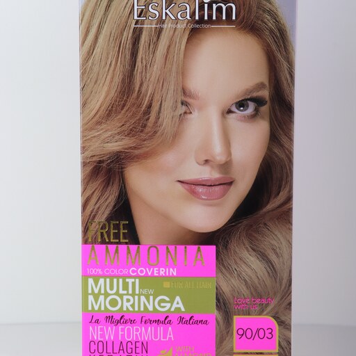 کیت رنگ مو اسکالیم  بدون آمونیاک سری collagen keratin شماره 90.03 حجم 100 میلی لیتر رنگ کاراملی