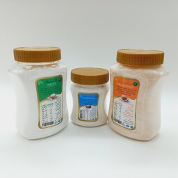 پک 3تایی دانه بندی نمکدانی نمک آبی (قوطی 450 گرمی) نمک صورتی (قوطی 800 گرم) و دلنمک (قوطی 800 گرم) 