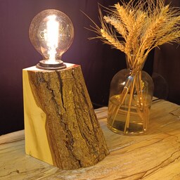 چراغ دکوراتیو روستیک چوب طبیعی گردو با لامپ ادیسون 40 وات