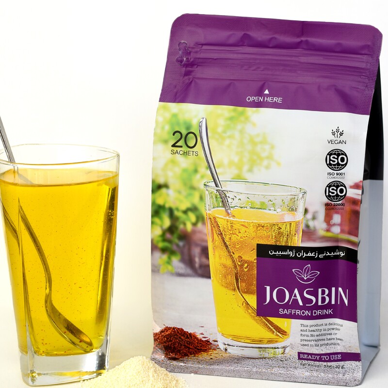 پودر نوشیدنی زعفران ژواسبین20عدد ساشه در زیپ کیپ آماده مصرف 100درصد طبیعی