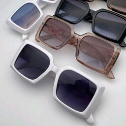عینک آفتابی زنانه سفید عدسی  یووی 400  به همراه کیف و دستمال عینک  