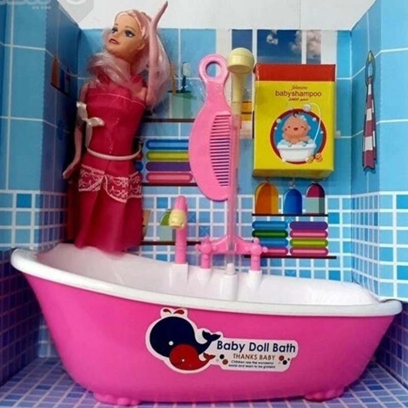 عروسک باربی با وان حمام و دوش آب مامزنینی
