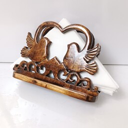 جا دستمال کاغذی چوبی دستساز منبت کاری شده مدل رومیزی طرح پرنده