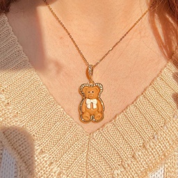 گردنبند استیل طلایی مدل ( تدی ) خرس قهوه ای 