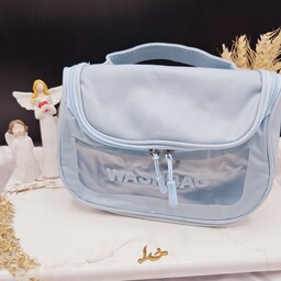 کیف آرایشی واشبگ بیضی سایز بزرگ WASHBAG آبی و سفید