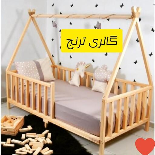 تخت خواب کودک چوبی نرده ای طرح خانه  تحویل در باربری مقصد 
