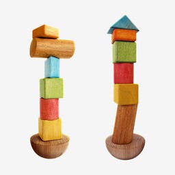 اسباب بازی آموزشی برج تعادل چوبی رنگی 8 تکه به همراه تاس(بازی مهارت، تمرکز  و دقت دارای 8 قطعه)