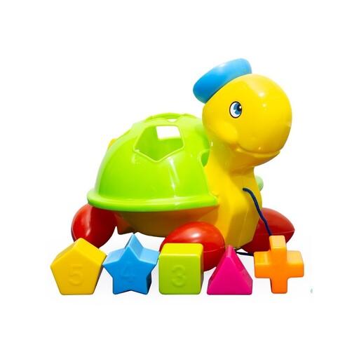 اسباب بازی عروسکی لاک پشت اشکال هندسی مدل چرخدار ( بازی آموزشی و حرکتی لاکپشت کودک و خردسال)