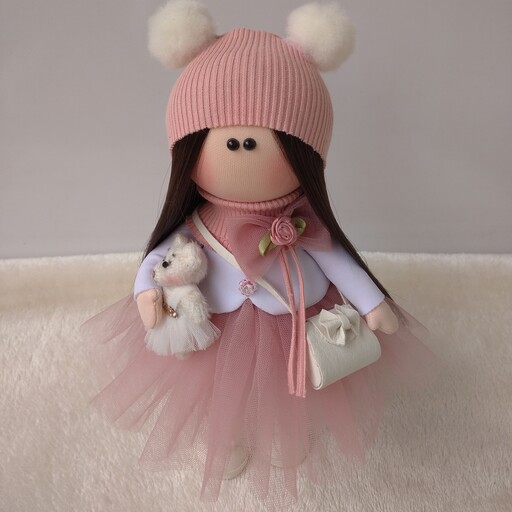 عروسک روسی دختر 25سانتی با عروسک خرس بغلی و موی کامل و پر حجم بالاترین کیفیت 