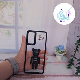 قاب گوشی Redmi Note 11Pro شیائومی طرح شفاف دور سیلیکونی با خرس برجسته استند شو رنگ مشکی نقره ای