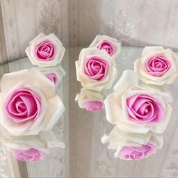 گل تزیینی فوم رز سفید صورتی  برای تزیین گیفت و وسایل عقد بسته 3 عددی سایز بزرگ