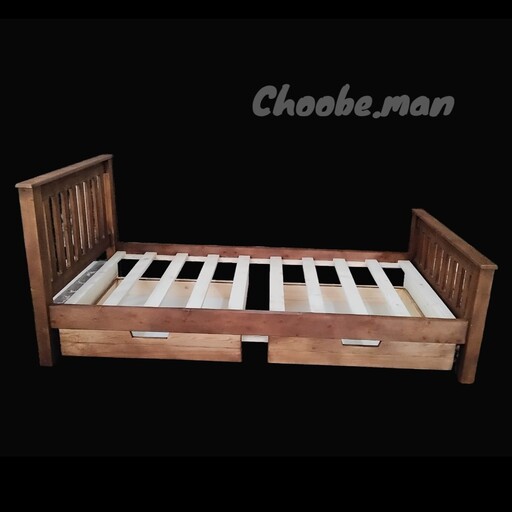 تخت خواب تمام چوب کشو دار  یک نفره مناسب تشک 100-200