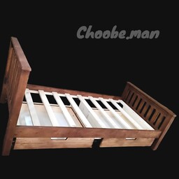 تخت خواب تمام چوب کشو دار  یک نفره مناسب تشک 100-200