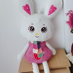 عروسک دخترانه خرگوشی شال دار سایز بزرگ رنگ صورتی 