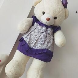 عروسک خرس بزرگ دخترانه یک متری  رنگ سفید 
