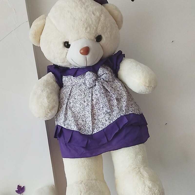 عروسک خرس بزرگ دخترانه یک متری  رنگ سفید 