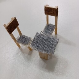 میز و دو صندلی ماکت چوبی دستساز مینیاتوری 